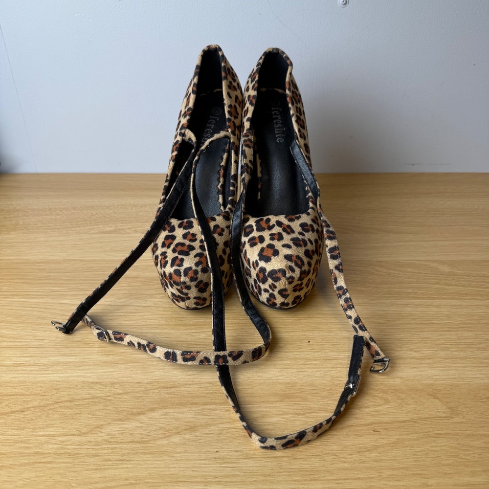Leopard Print Platform Stilleto Heels Women 9 Ankle Strap Night Out Club Pinup